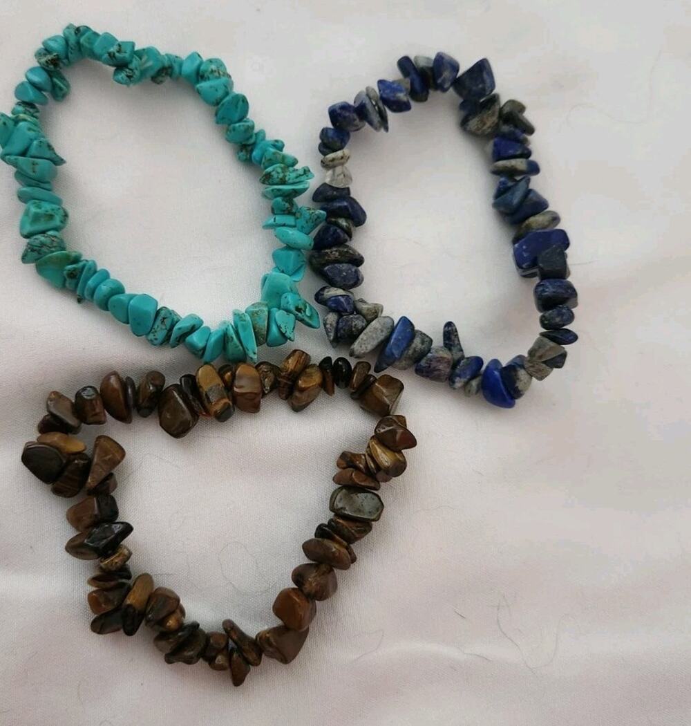 Assorted Healing Crystal & Stone Chip Bracelets (Lot3) 3 Bracelets